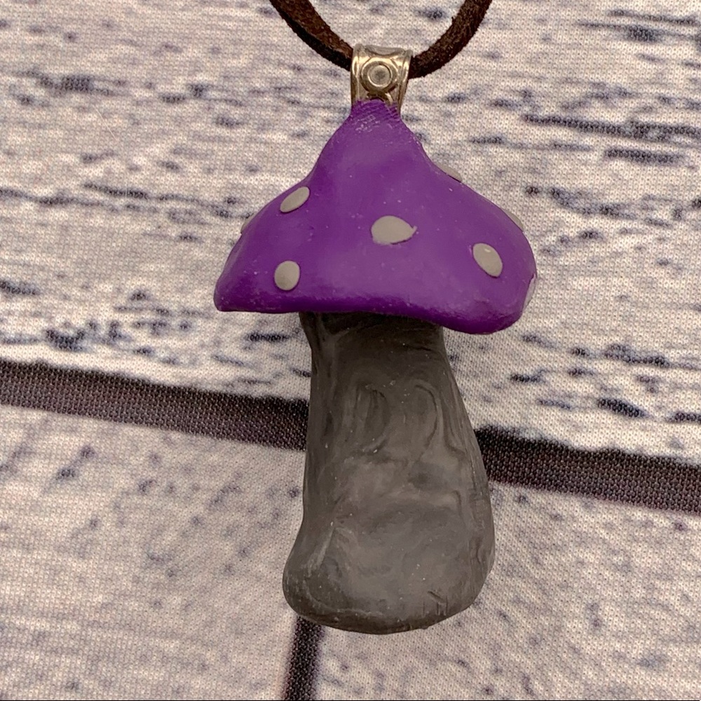 Hand Crafted mushroom pendant necklace Polymer clay
